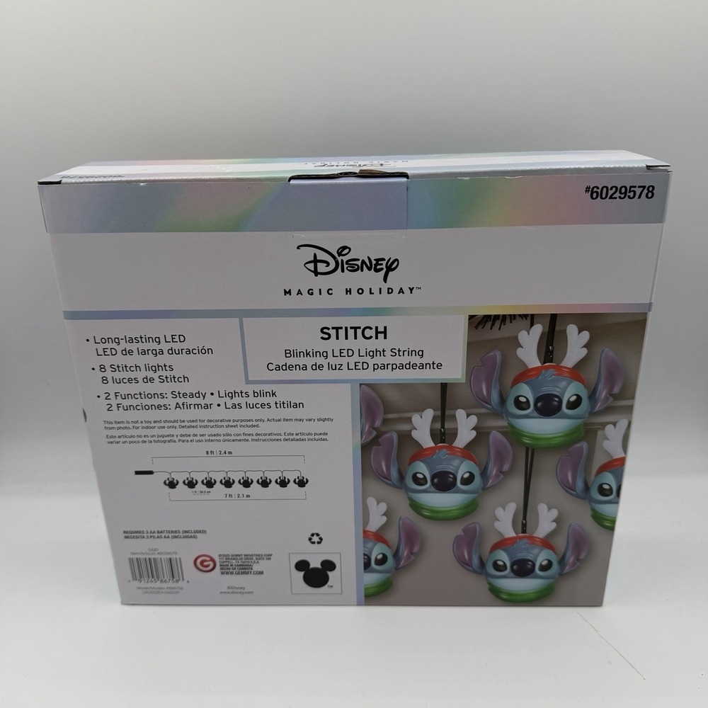 Disney Lilo &‎ Stitch 8 Ct 7ft White LED Indoor Christmas String Lights Blinking - Picture 2 of 2